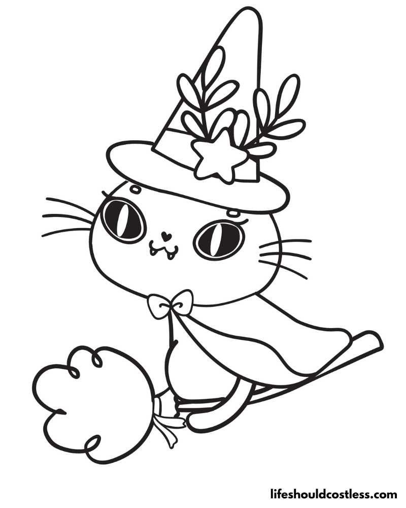 Witch Cat Coloring Pages Halloween Printable Example