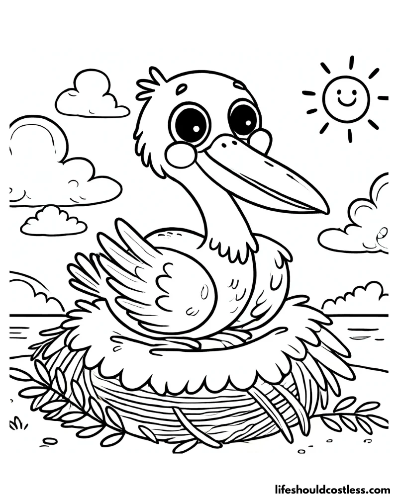 coloring sheet pelican in nest example