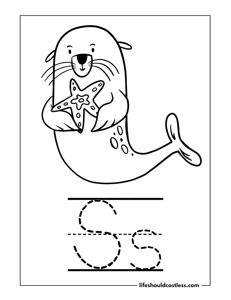 Letter S is for seal coloring page