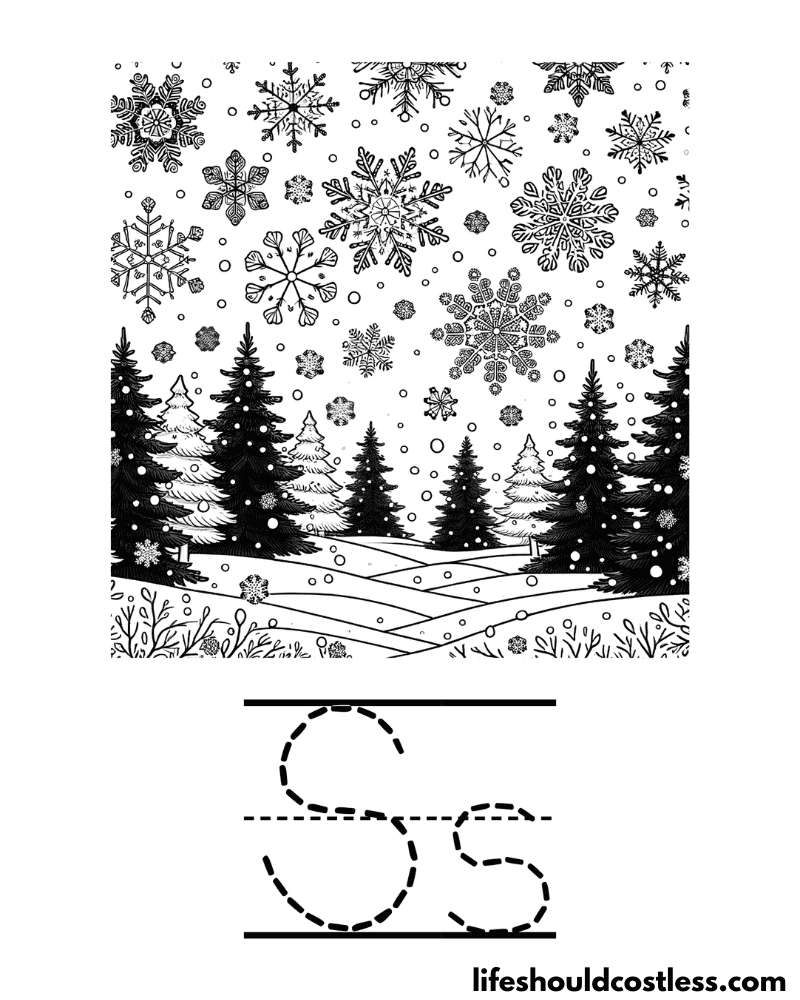 Letter S is for snow coloring page example