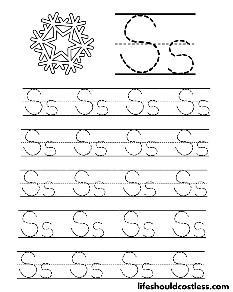Letter S is for snow word page example