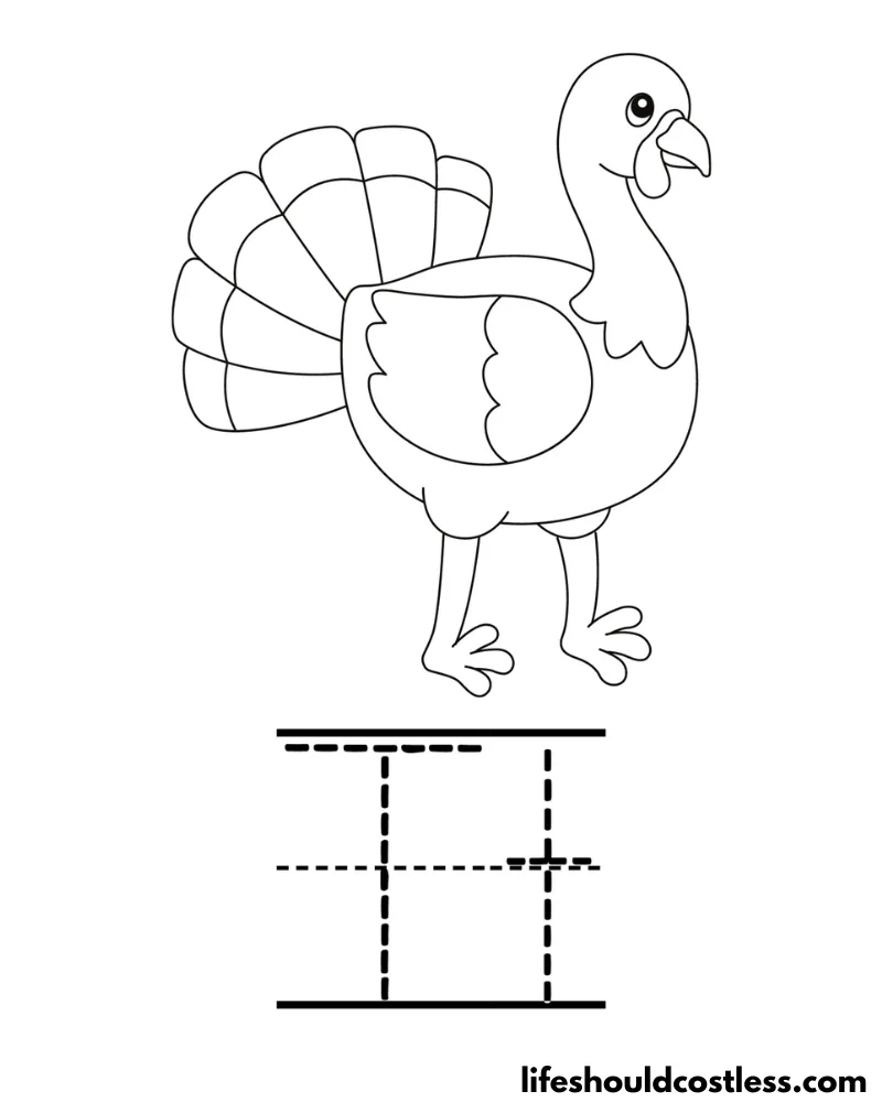 Letter T is for turkey coloring page example