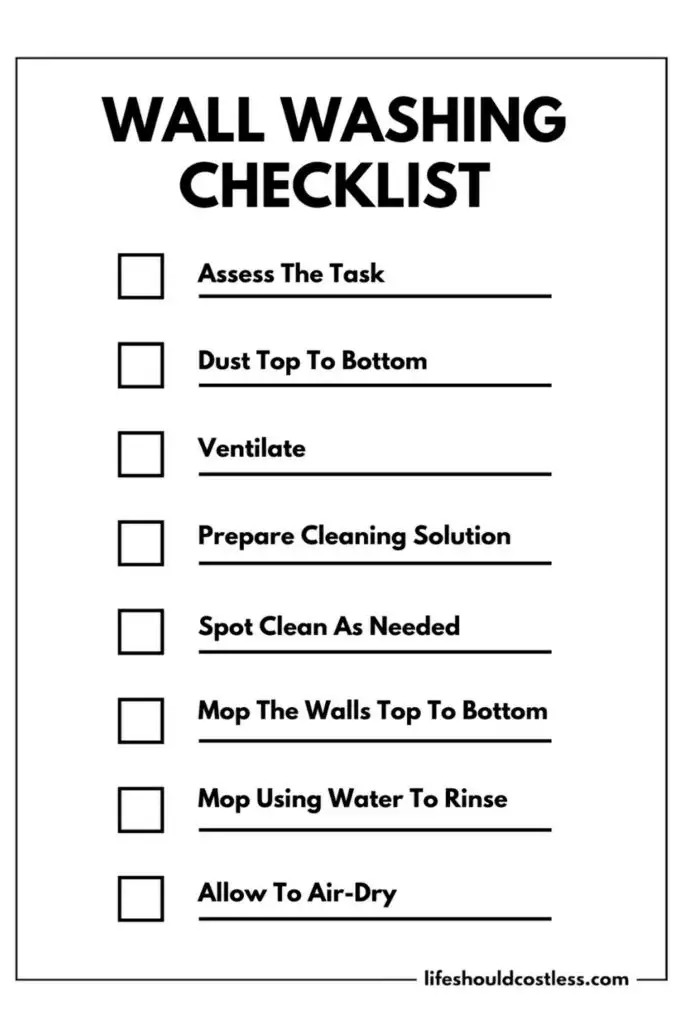 Free printable wall washing checklist example photo