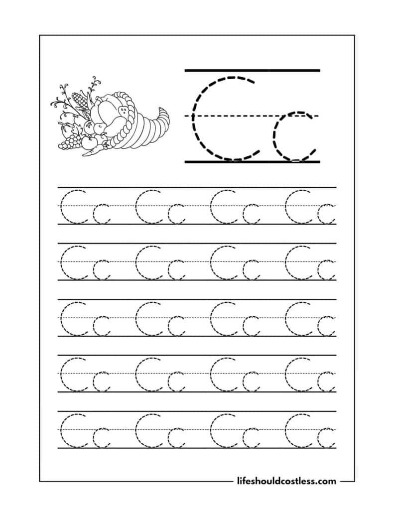 Letter C is for Cornucopia word page