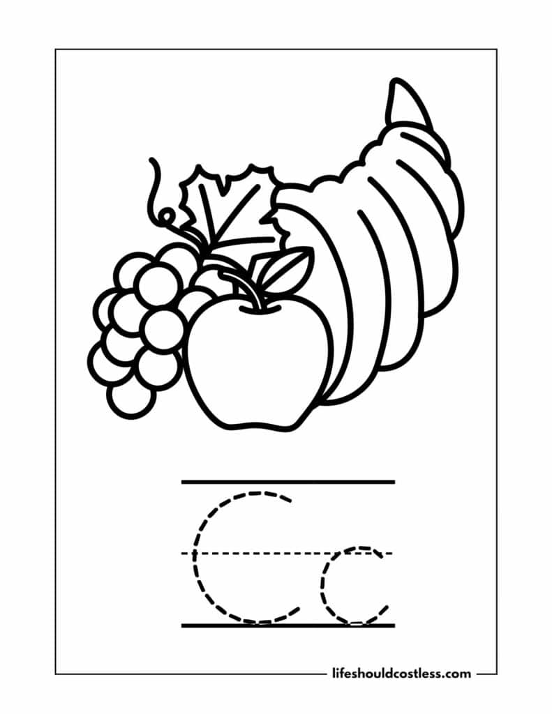 Letter C is for Cornucopia coloring page